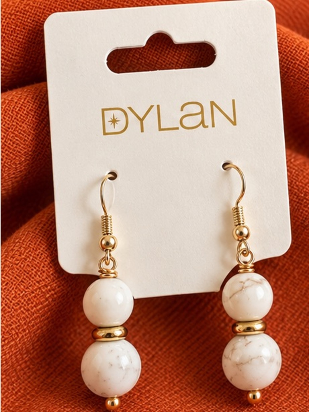 dylan Gold and White Marble-Effect Bead Drop Earrings - Picture 5 of 6